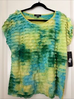 Elementz Yellow-Green Ruffle Sleeve Blouse NWT size XL
